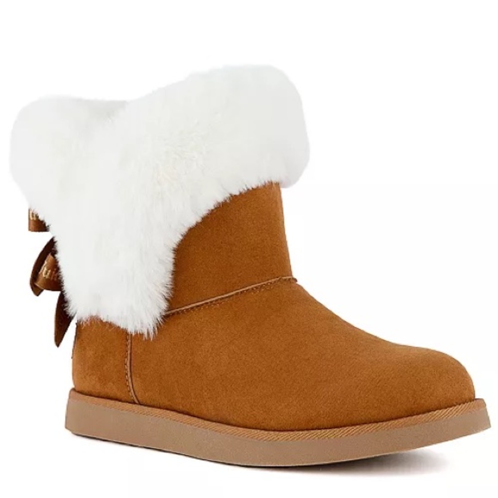 Juicy Couture Toddler Faux Fur Bow Boots Brown White Size 6M‎ Cozy Winter Style